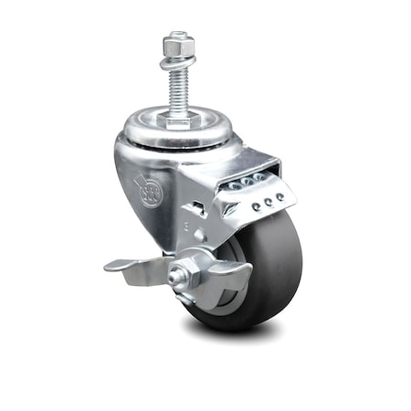 Service Caster 3.5 Inch Thermoplastic Rubber Swivel 10mm Threaded Stem Caster with Brake SCC-TS20S3514-TPRB-TLB-M1015